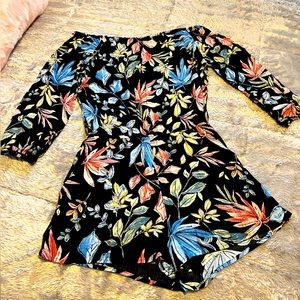 LOVE ADY Off the Shoulder Tropical Floral Romper